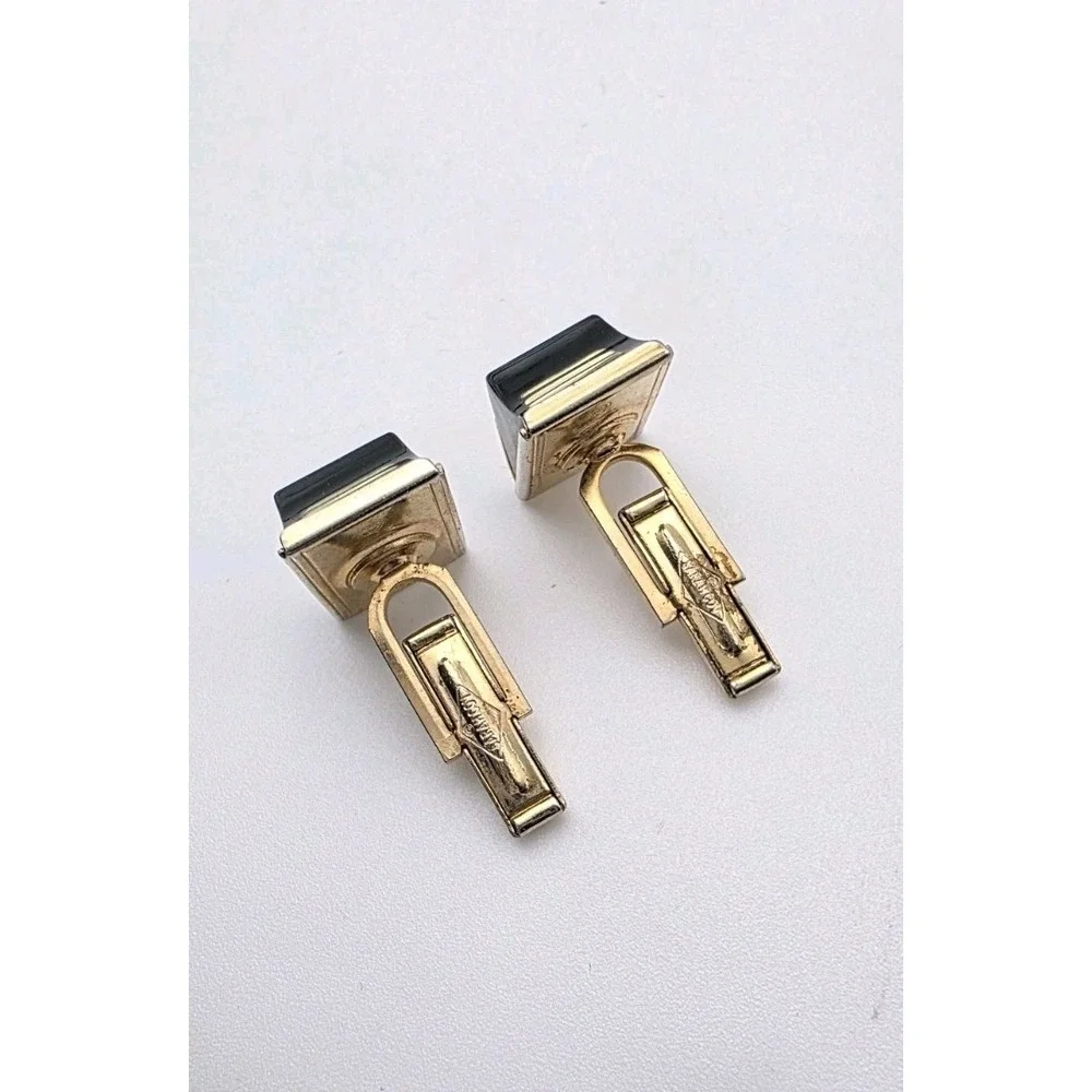 Vtg‎ Sara Coventry Cufflinks Green Lucite Gold Tone Transluscent Inner Stairs